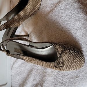 Ann Marino Womens 8.5 High Heel brown textured sling back dressy shoes